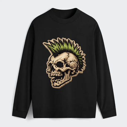 MOHAWK SKULL - punk skull with mohawk in neon green and black , punk - Classic Long Sleeve Shirt - Black
