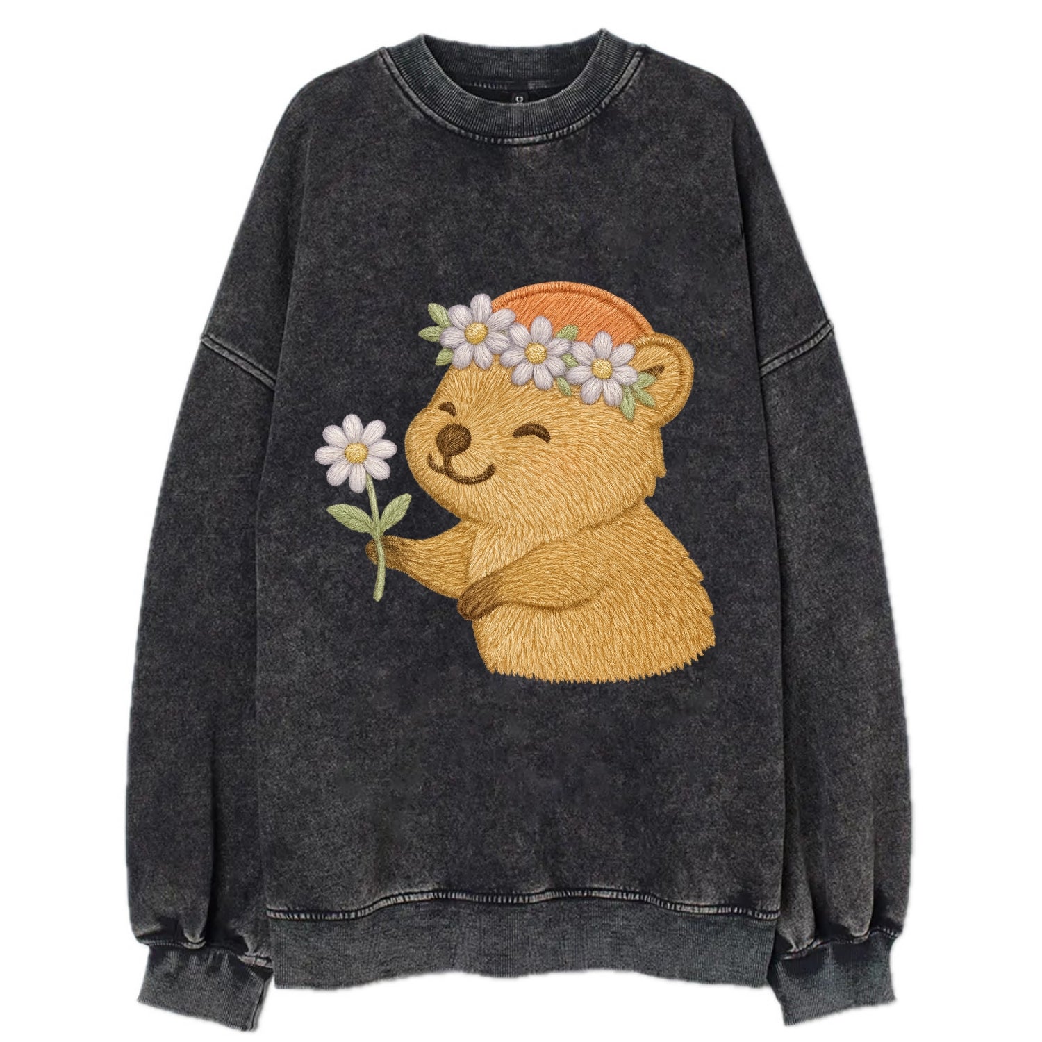 Quokka Daisy Chain - Vintage Sweatshirt - Black