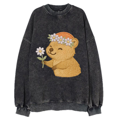 Quokka Daisy Chain - Vintage Sweatshirt - Black