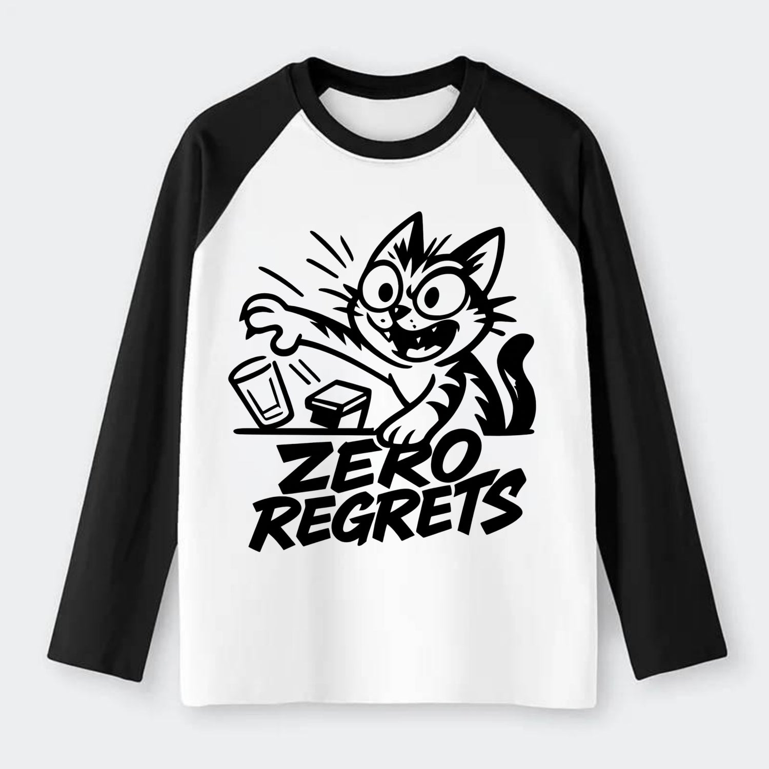 Chaos Gremlin Cat - Raglan Long Sleeve T-Shirt - Black