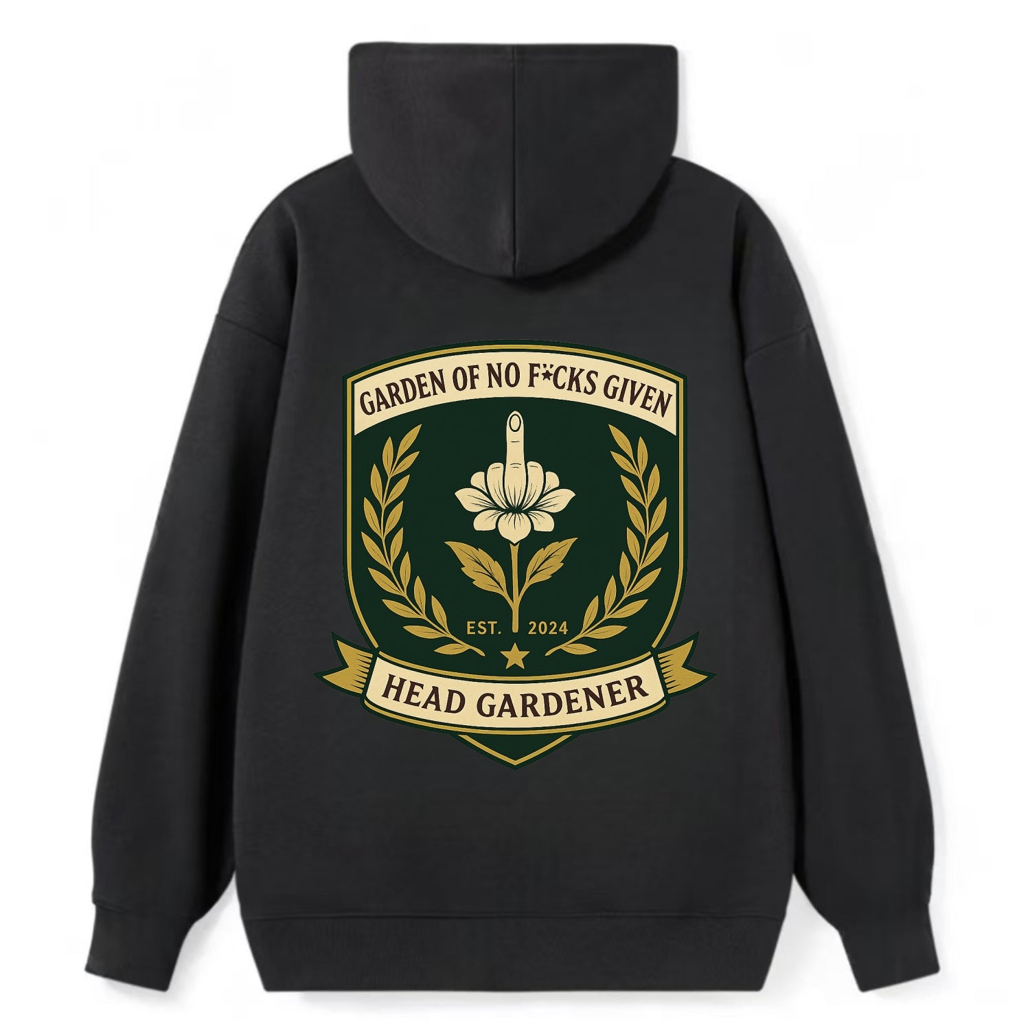 Shield with middle finger flower - "Garden of No F*cks Given - Head - Classic Pullover Hoodie - Black