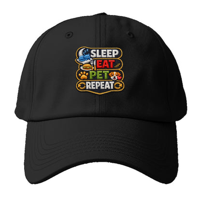 SLEEP EAT PET REPEAT - daily routine icons in multicolor , pet life - Baseball Cap For Big Heads - Black