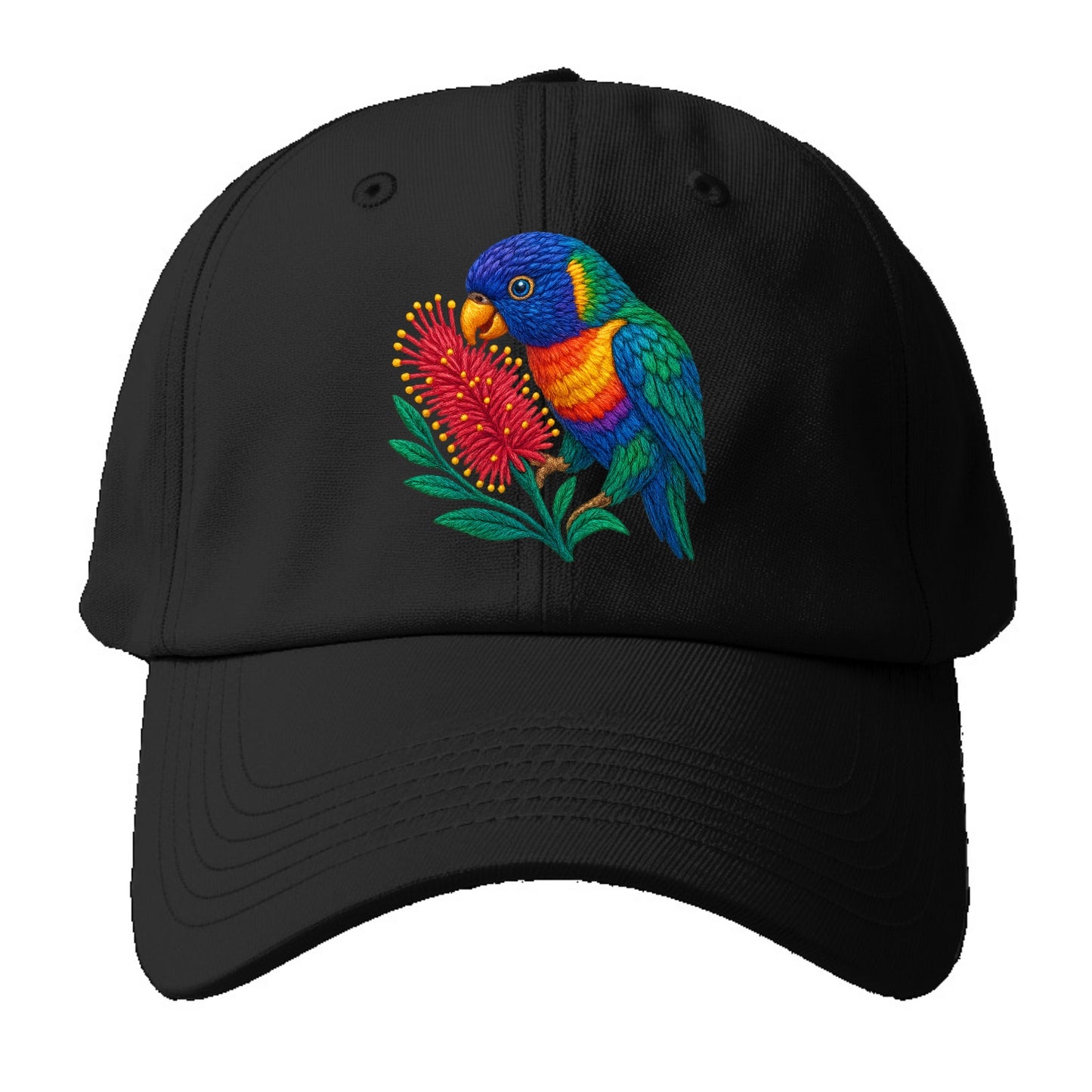 Rainbow Lorikeet Bottlebrush - Baseball Cap - Black