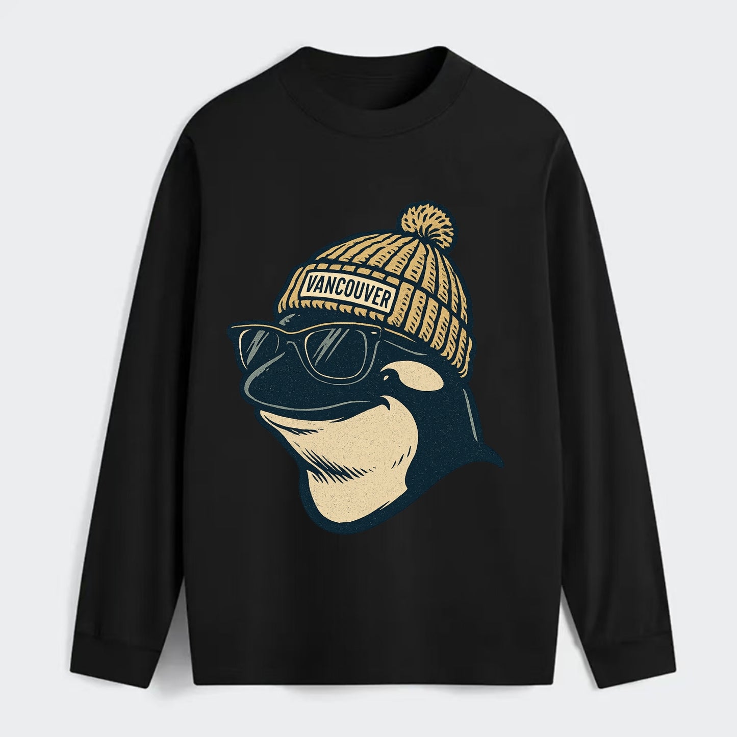 Vancouver Orca wearing Vancouver beanie - Classic Long Sleeve Shirt - Black