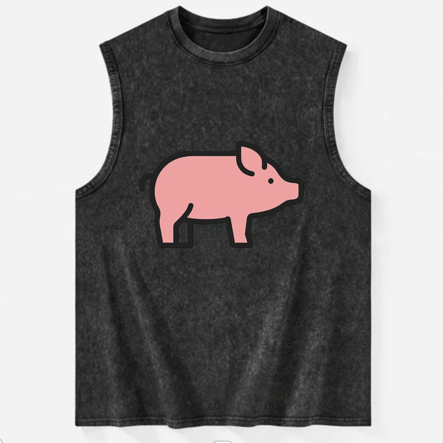Pig - Pink farm pig flat side profile - Vintage Washed Tank - Black