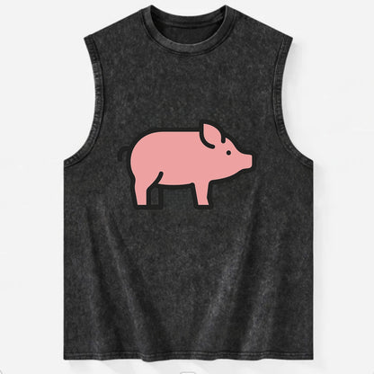 Pig - Pink farm pig flat side profile - Vintage Washed Tank - Black