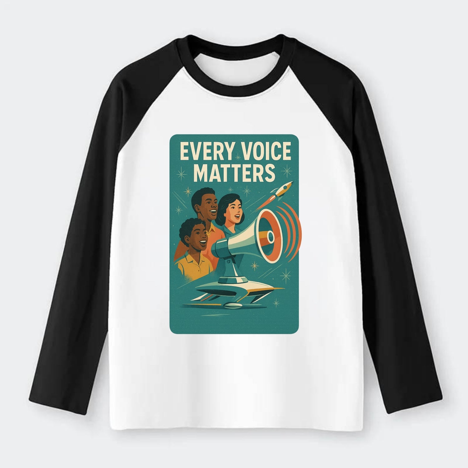 Diverse voices being heard and amplified - "Every Voice Matters" - - Raglan Long Sleeve T-Shirt - Black