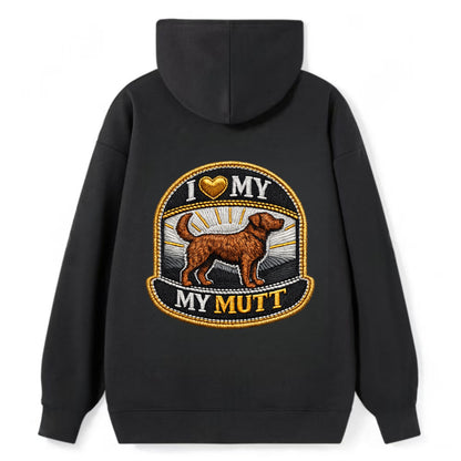 I LOVE MY MUTT - mixed breed silhouette in brown , rescue pride - Classic Pullover Hoodie - Black
