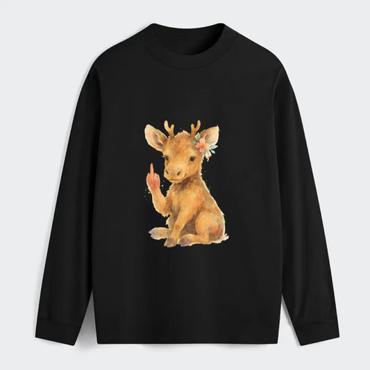 baby moose with adorable tiny antlers, one hoof raised in attitude - Classic Long Sleeve Shirt - Black