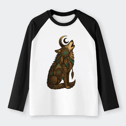 Celestial Moon Wolf  - Raglan Long Sleeve T-Shirt - Black