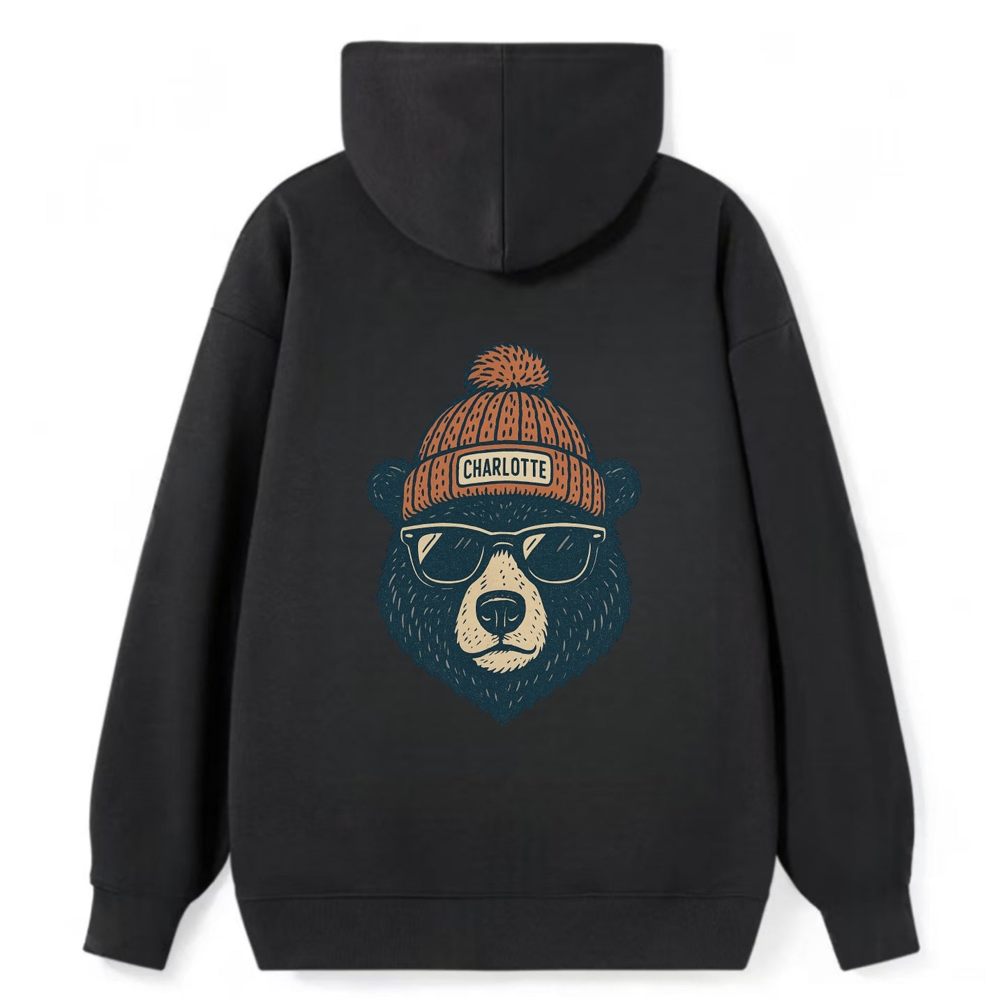 North Carolina Black Bear wearing Charlotte beanie with pom pom and - Classic Pullover Hoodie - Black