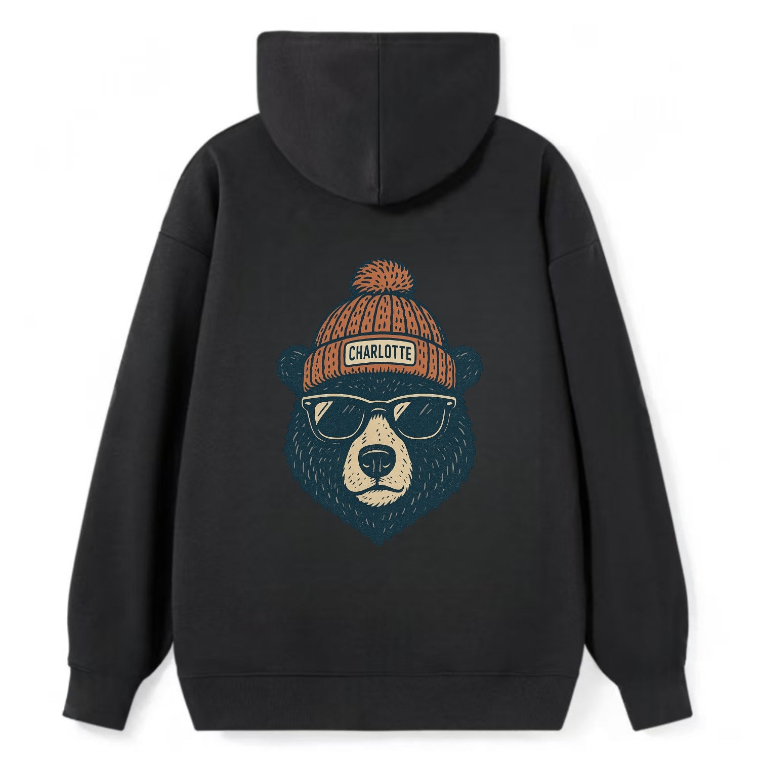 North Carolina Black Bear wearing Charlotte beanie with pom pom and - Classic Pullover Hoodie - Black