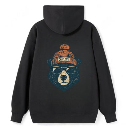 North Carolina Black Bear wearing Charlotte beanie with pom pom and - Classic Pullover Hoodie - Black