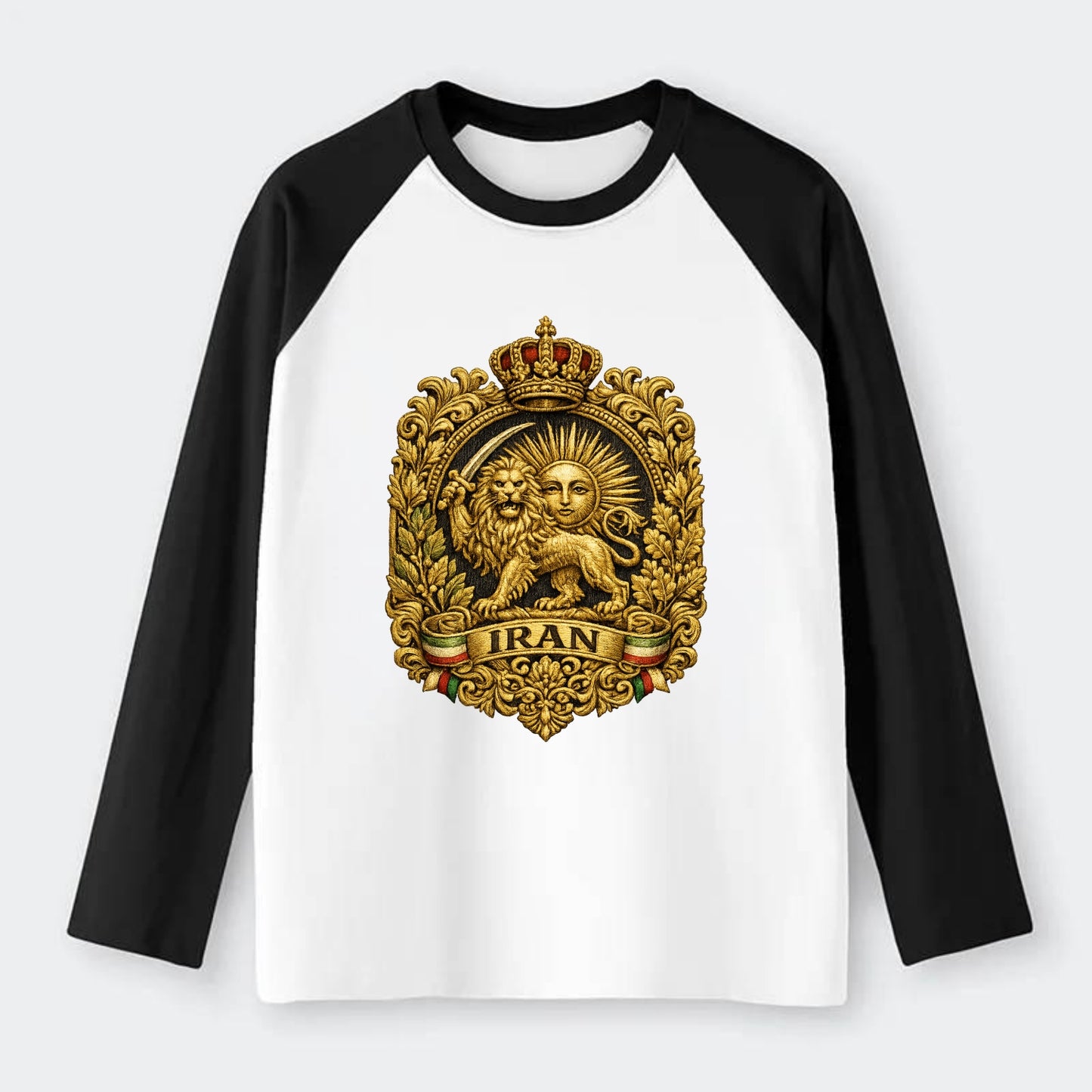 Iran Lion Sun Badge - Raglan Long Sleeve T-Shirt - Black