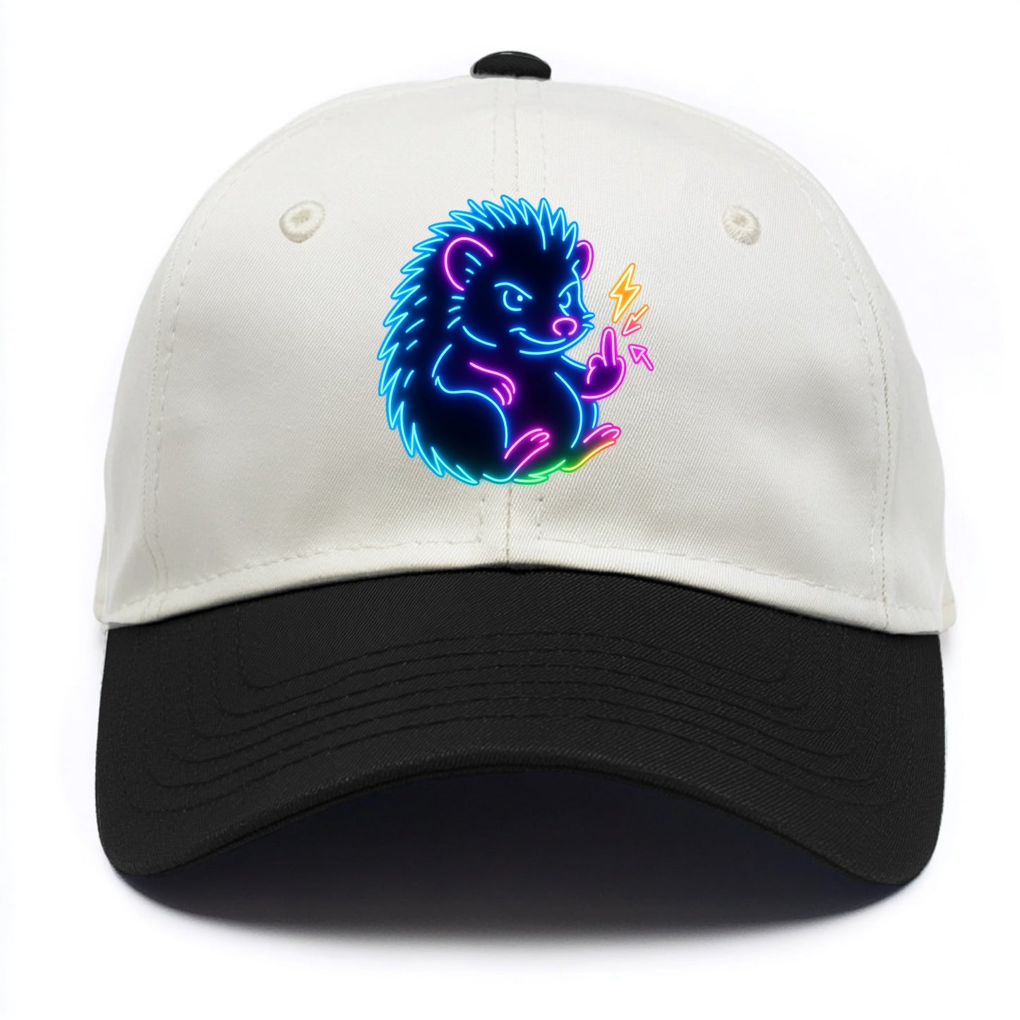 tiny hedgehog curled up slightly, one little paw raised flipping the bird - Two Tone Cap - Black