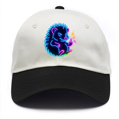tiny hedgehog curled up slightly, one little paw raised flipping the bird - Two Tone Cap - Black