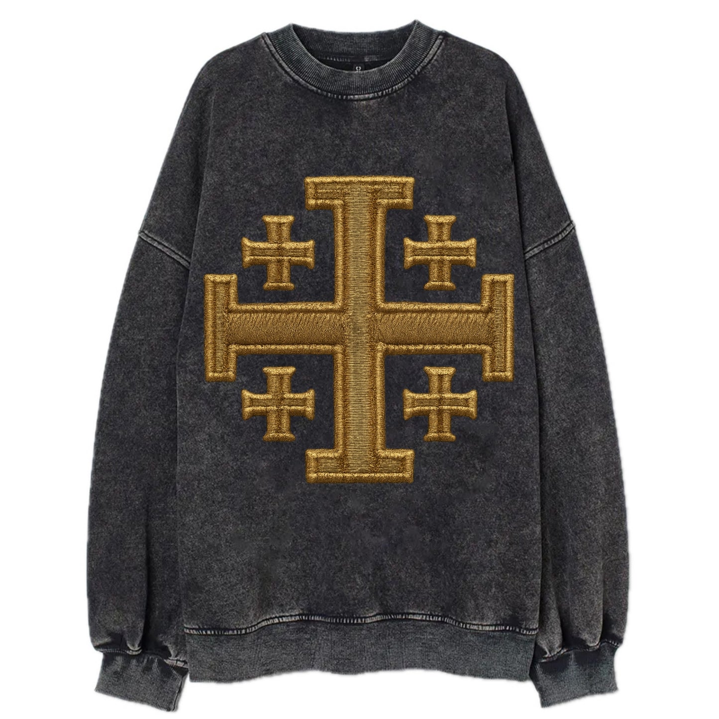Jerusalem Cross  - Vintage Sweatshirt - Black