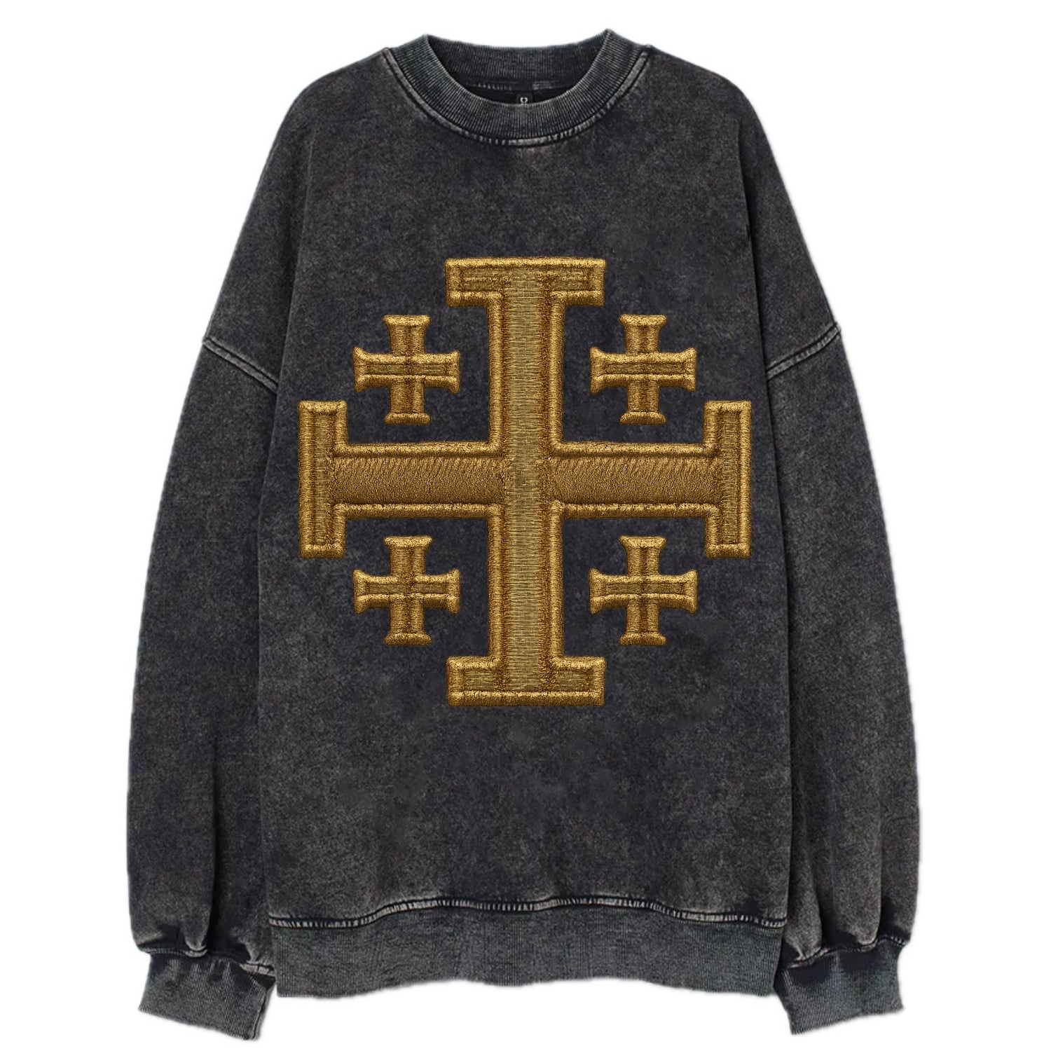 Jerusalem Cross  - Vintage Sweatshirt - Black