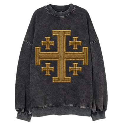 Jerusalem Cross  - Vintage Sweatshirt - Black