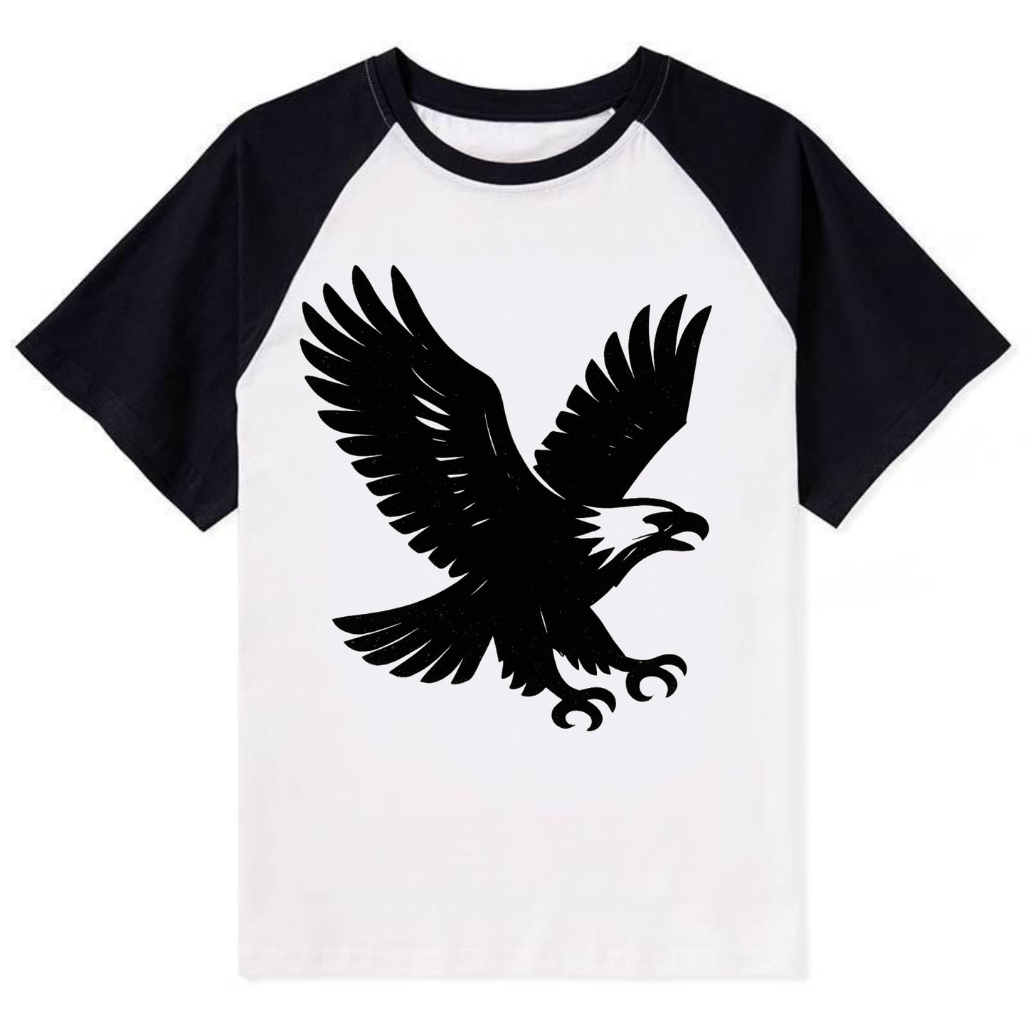 Eagle in flight - liberty and independence ink brushstrokes - Contrast Raglan T-shirt - Black