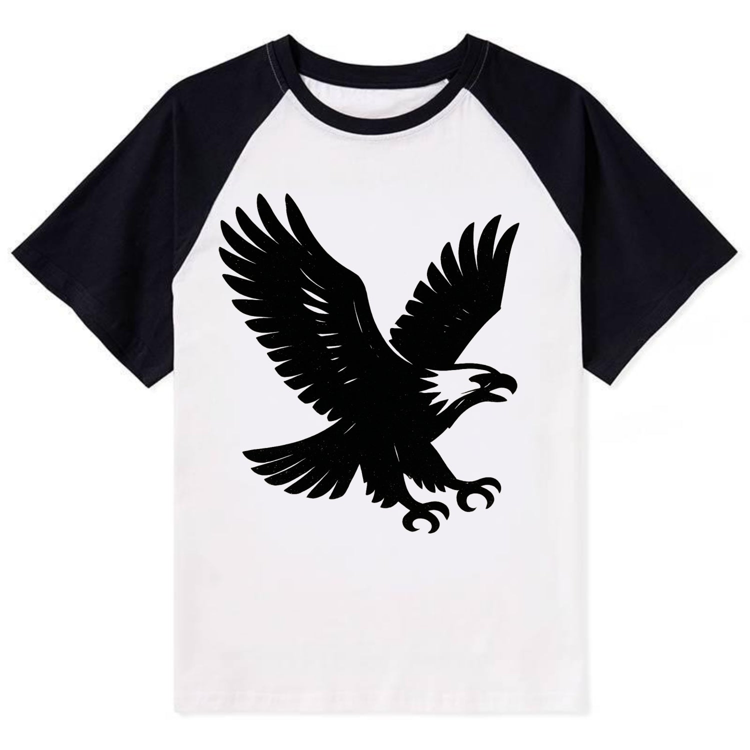 Eagle in flight - liberty and independence ink brushstrokes - Contrast Raglan T-shirt - Black