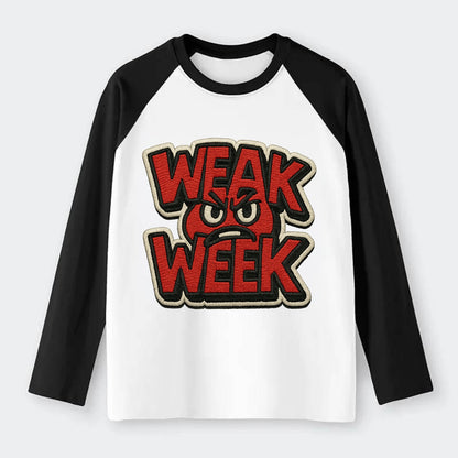 WEAK;WEEK WARRIOR Monday Blue Cap - Raglan Long Sleeve T-Shirt - Black