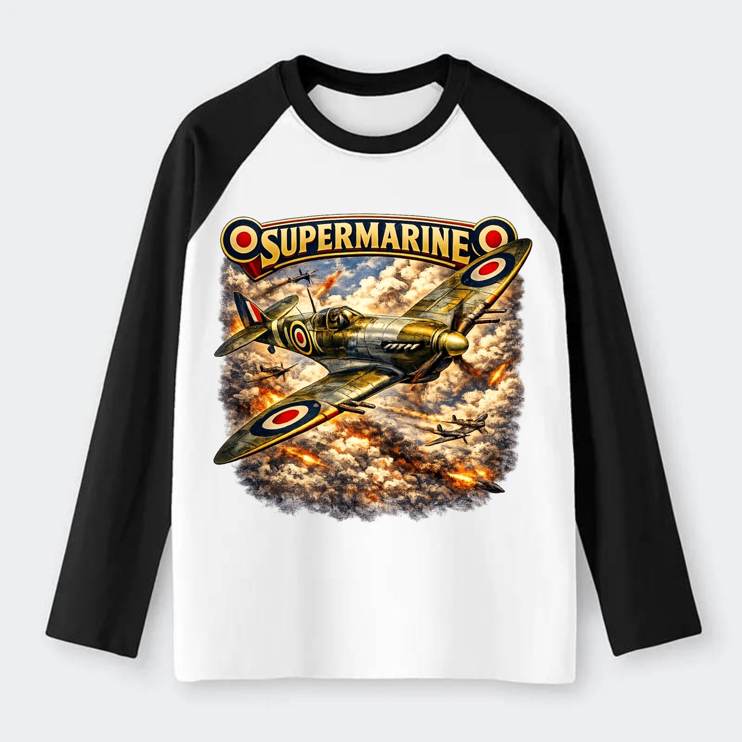 Supermarine Spitfire - Raglan Long Sleeve T-Shirt - Black