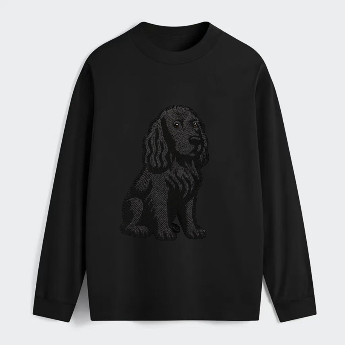 Field Spaniel - Black silky coat embroidered pose - Classic Long Sleeve Shirt - Black