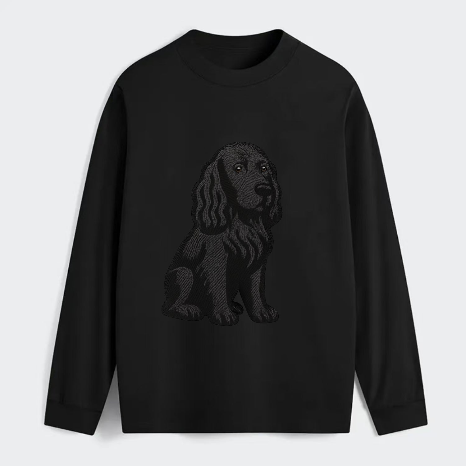 Field Spaniel - Black silky coat embroidered pose - Classic Long Sleeve Shirt - Black