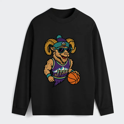 Utah Bighorn wearing Jazz beanie with mountain melody patch and - Classic Long Sleeve Shirt - Black