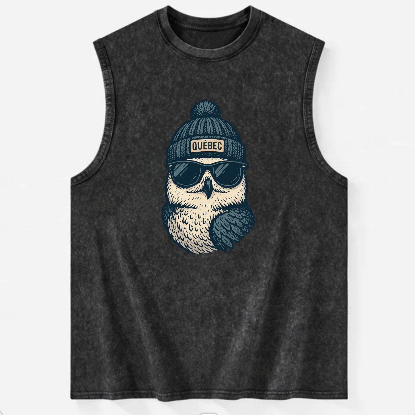 Quebec City Snowy Owl wearing Quebec bea - Vintage Washed Tank - Black