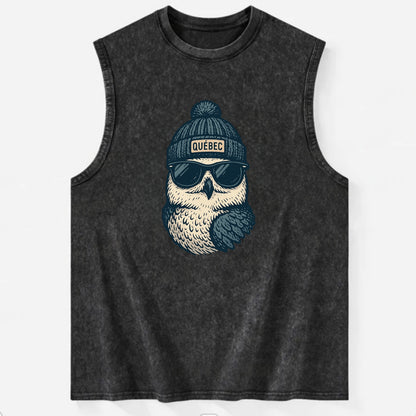 Quebec City Snowy Owl wearing Quebec bea - Vintage Washed Tank - Black