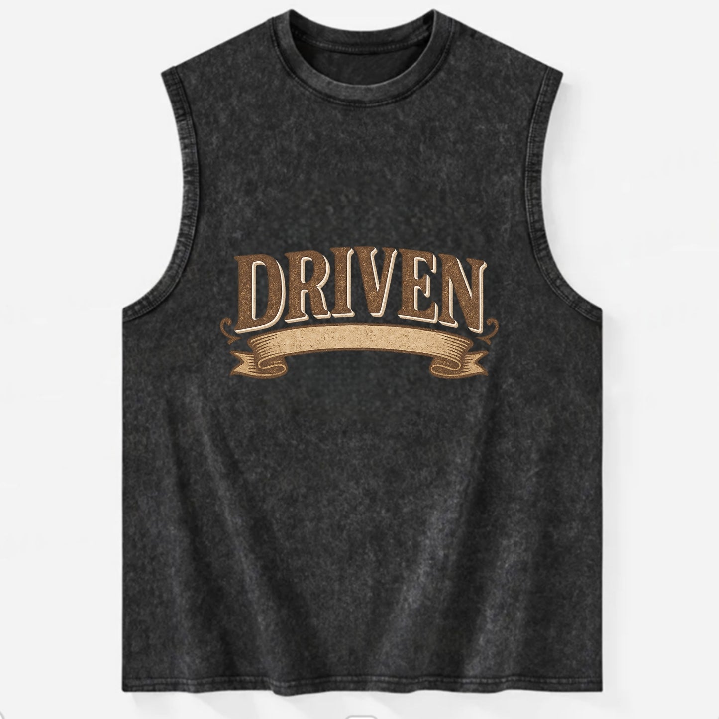 Bold typography design - "DRIVEN" - motivated, focused on goals - Vintage Washed Tank - Black