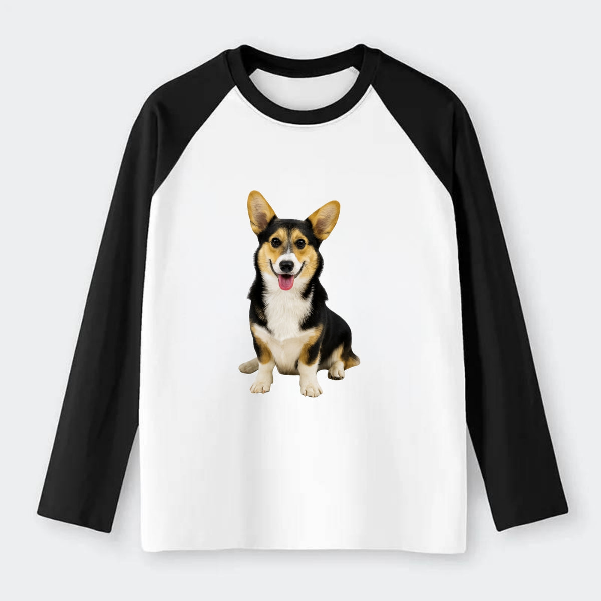 Tricolor Corgi - Raglan Long Sleeve T-Shirt - Black