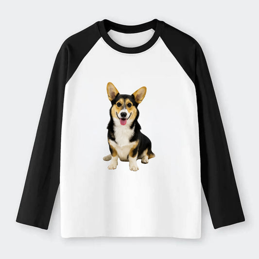 Tricolor Corgi - Raglan Long Sleeve T-Shirt - Black
