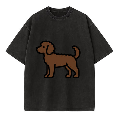 Labradoodle - Chocolate curly flat side profile - Vintage T-shirt - Black