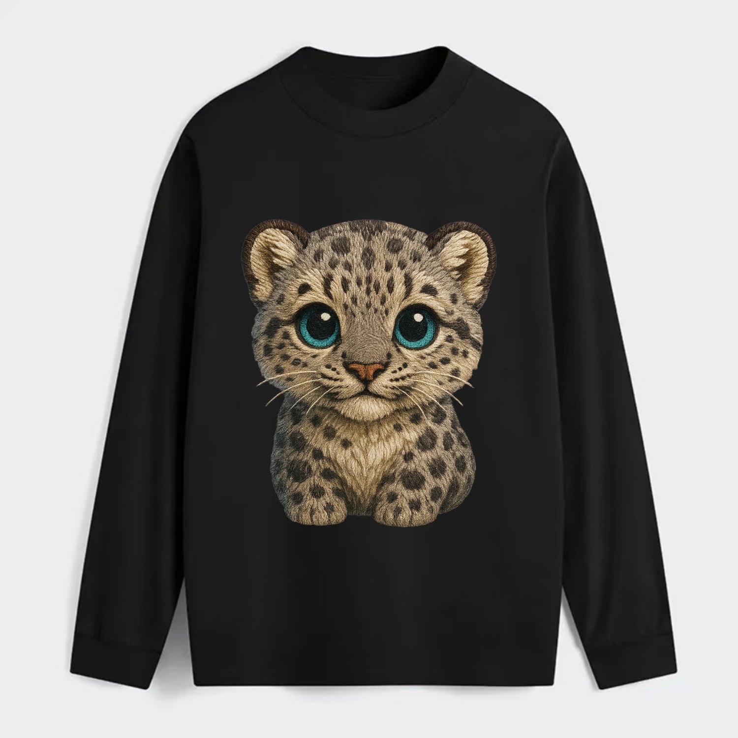 Baby Snow Leopard Cub - gray spotted, thick fur, blue-green eyes, - Classic Long Sleeve Shirt - Black