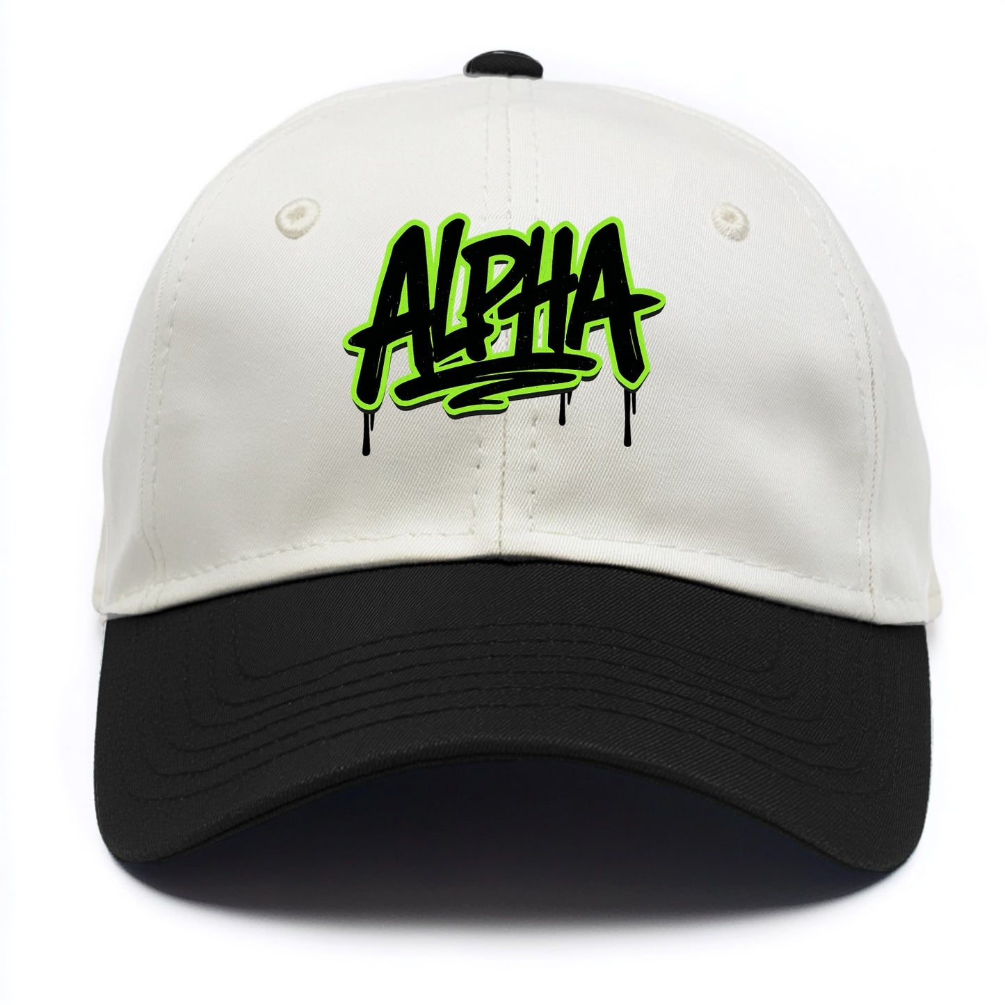 Bold typography design - "ALPHA" - leader of the pack - Two Tone Cap - Black