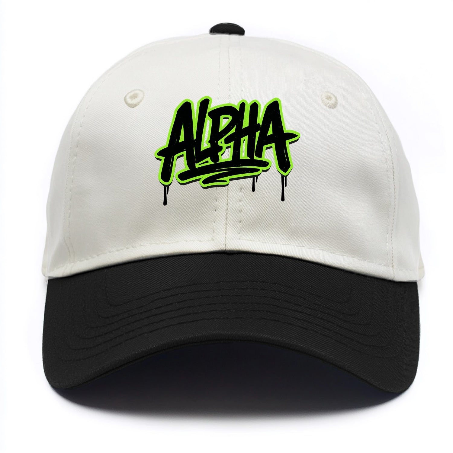 Bold typography design - "ALPHA" - leader of the pack - Two Tone Cap - Black