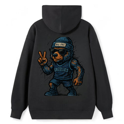 Memphis Grizzly Bear wearing Grizzlies navy and light blue beanie with - Classic Pullover Hoodie - Black