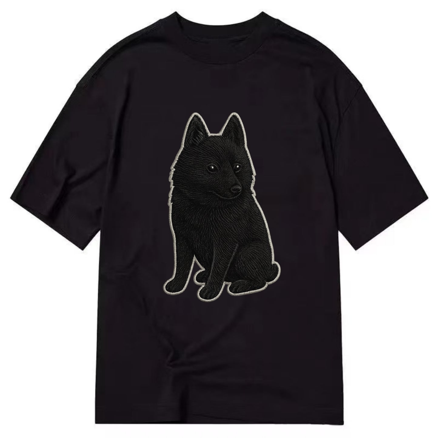 Schipperke - Solid black small embroidered sitting pose - Classic T-shirt - Black