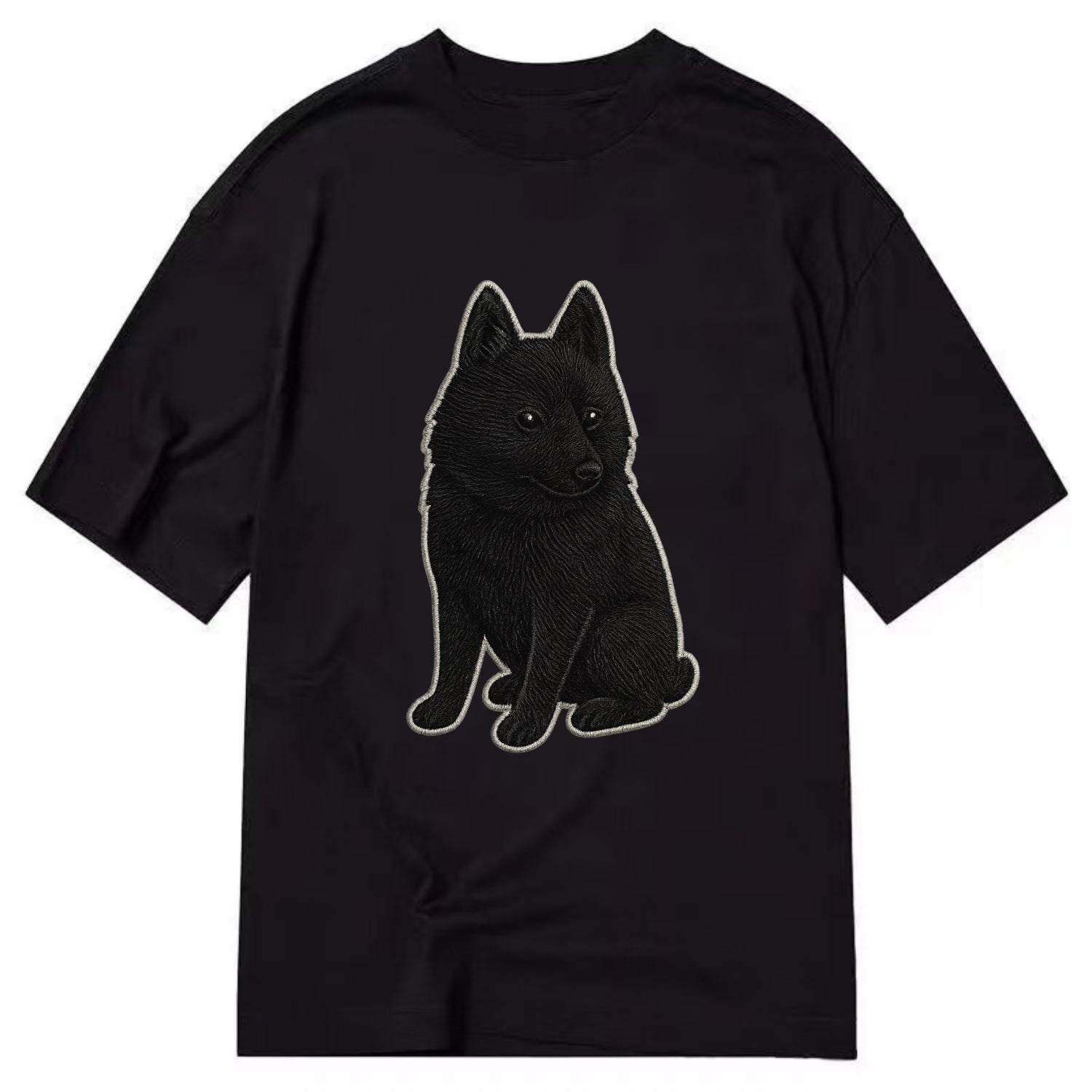 Schipperke - Solid black small embroidered sitting pose - Classic T-shirt - Black