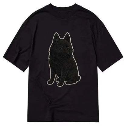 Schipperke - Solid black small embroidered sitting pose - Classic T-shirt - Black