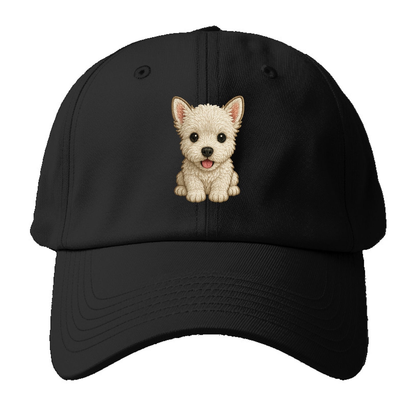 Baby West Highland White Terrier Puppy - all white, pointed ears, dark - Baseball Cap For Big Heads - Black