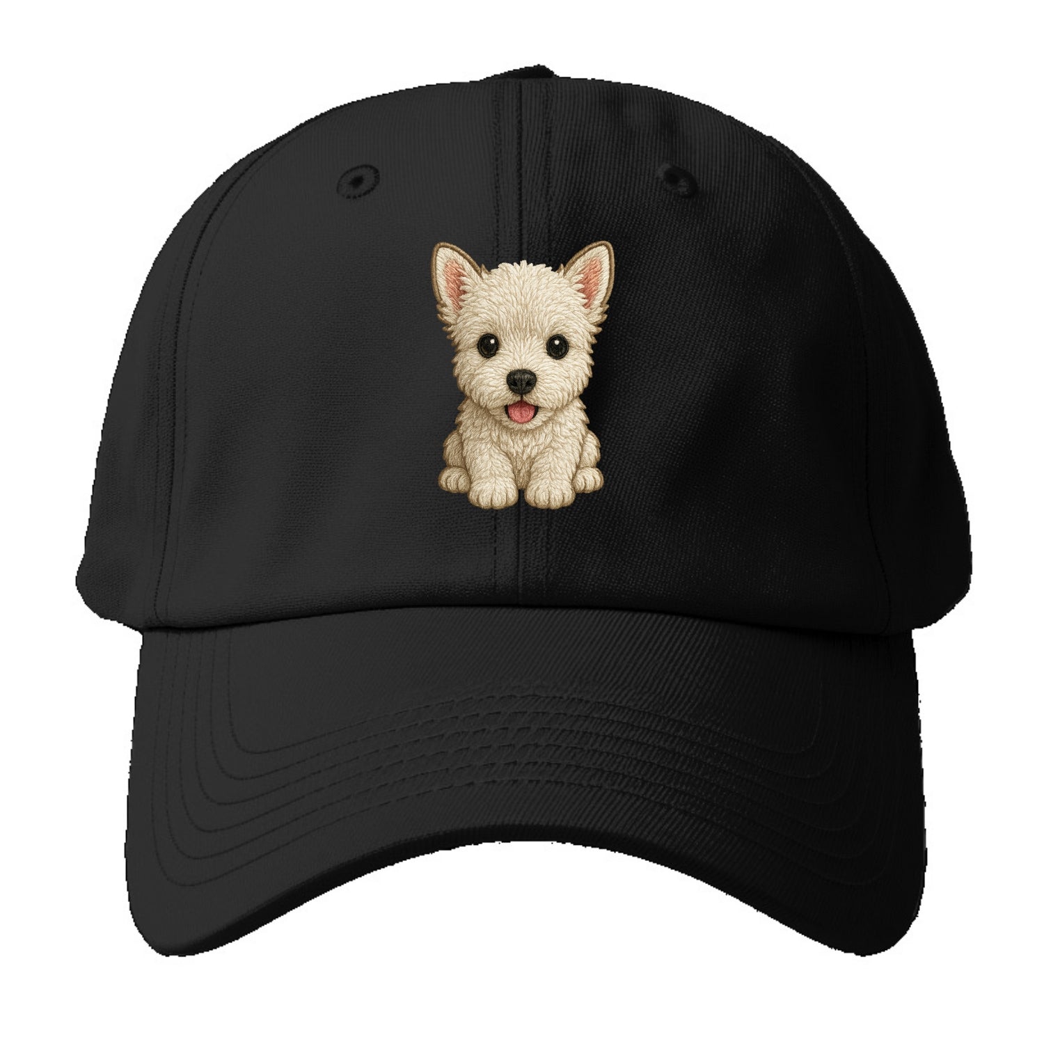 Baby West Highland White Terrier Puppy - all white, pointed ears, dark - Baseball Cap For Big Heads - Black