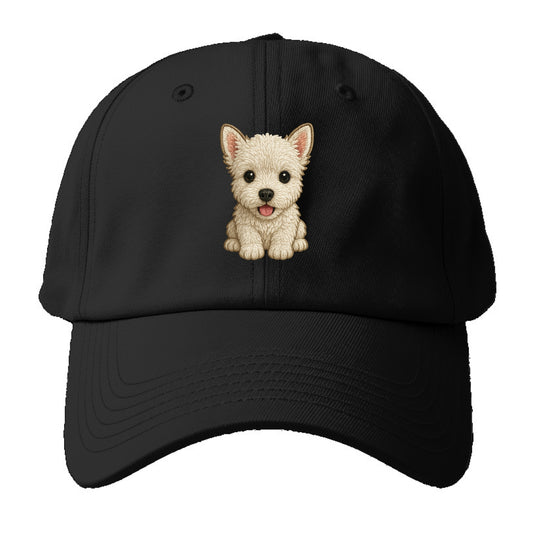 Baby West Highland White Terrier Puppy - all white, pointed ears, dark - Baseball Cap For Big Heads - Black