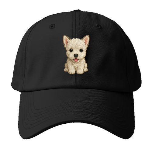 Baby West Highland White Terrier Puppy - all white, pointed ears, dark - Baseball Cap For Big Heads