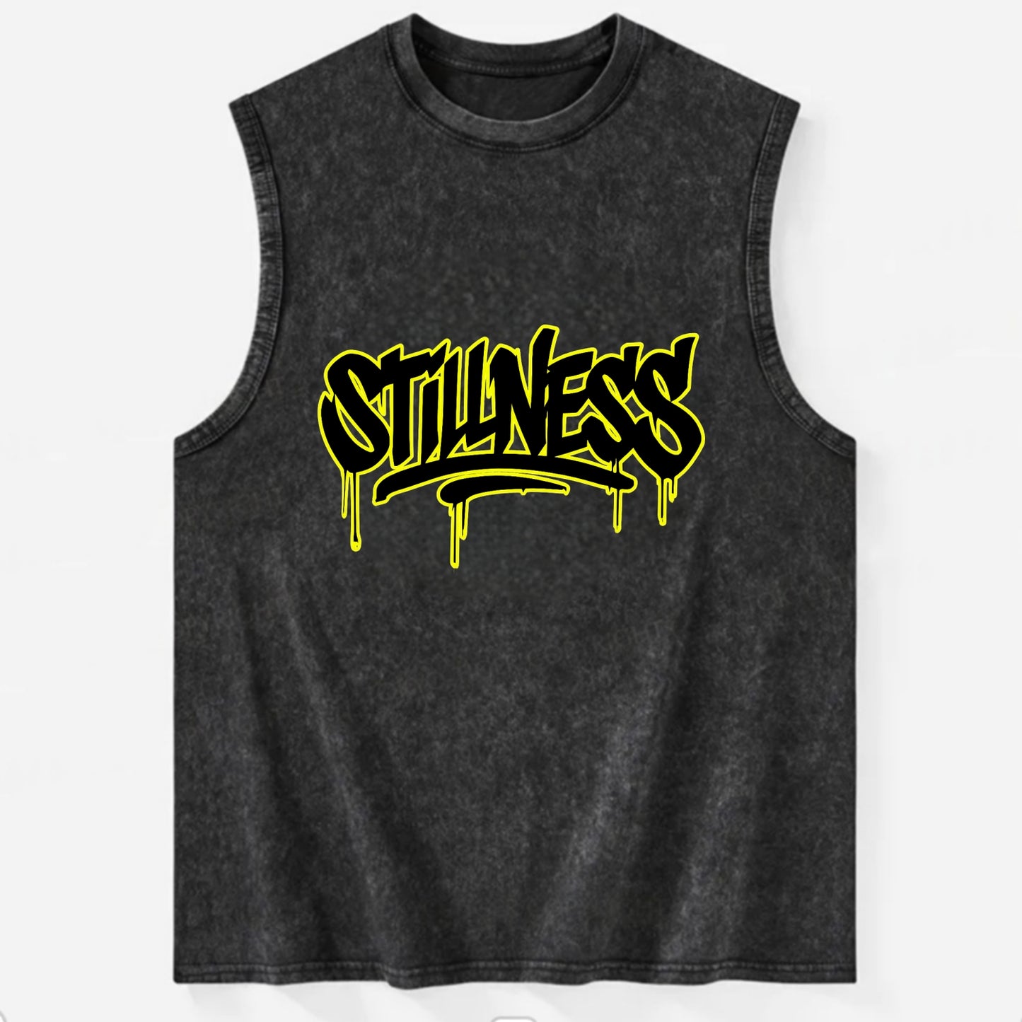 Bold typography design - "STILLNESS" - quiet power, peaceful presence - Vintage Washed Tank - Black