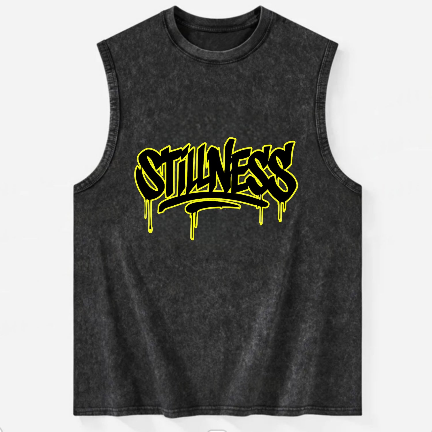 Bold typography design - "STILLNESS" - quiet power, peaceful presence - Vintage Washed Tank - Black