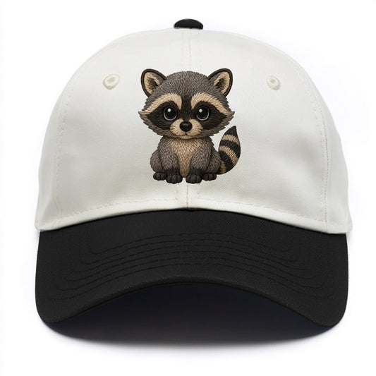 Baby Raccoon - gray fur, black mask, ringed tail, bright curious eyes, front-facing, - Two Tone Cap - Black